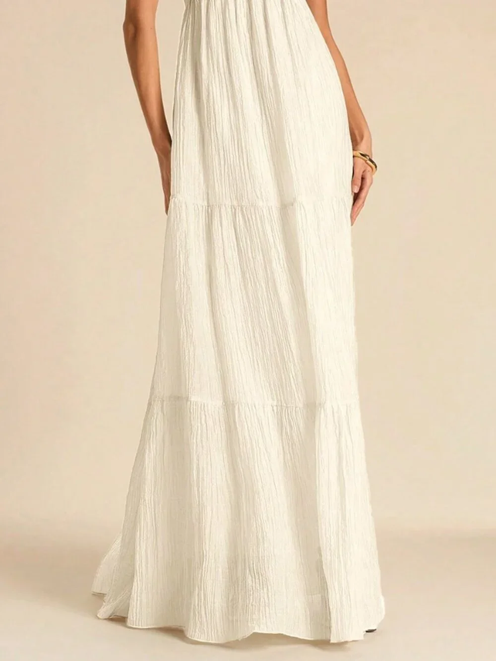 Apricot Boho Spaghetti Strap Women's Backless Tie Bow Pleated Dress